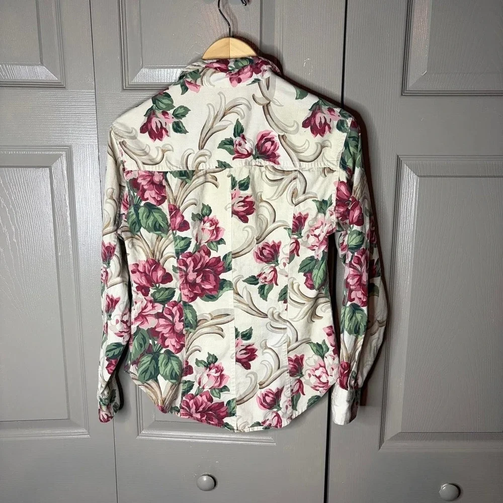 Vintage Guess Jeans Floral Rose Button Up Shirt Women Large Made in USA Y2K 90s